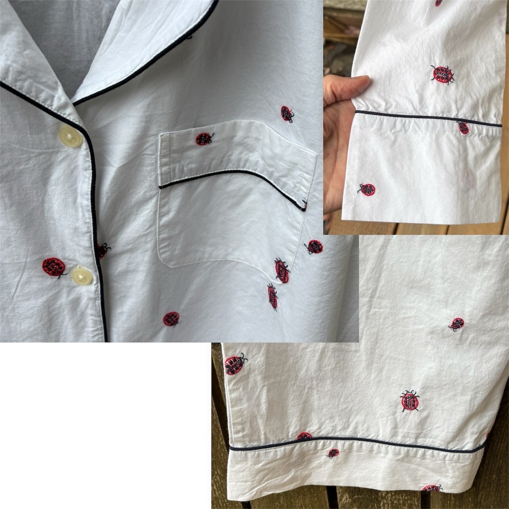 Printfresh + Anthropologie Organic Cotton Embroidery Ladybug Long PJ Set Sz M - Picture 9 of 15